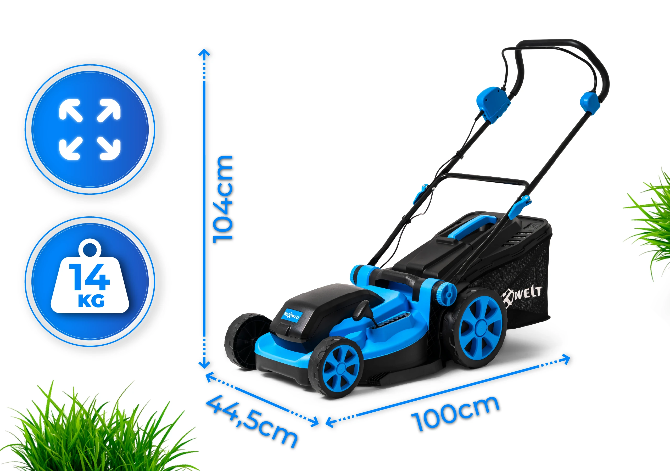 Dimensions and weight of the lawn mower