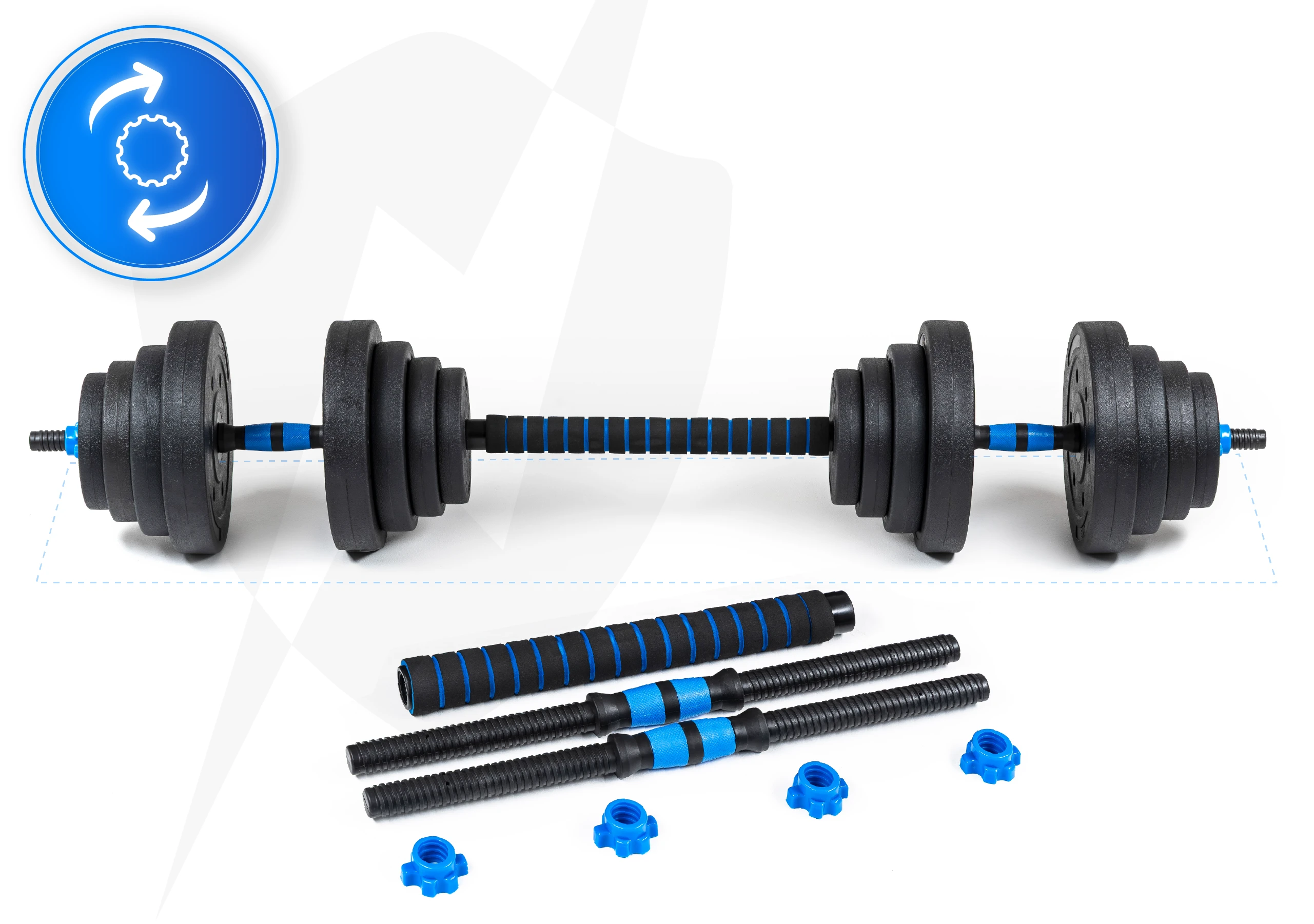 2-in-1 system – dumbbells and barbell