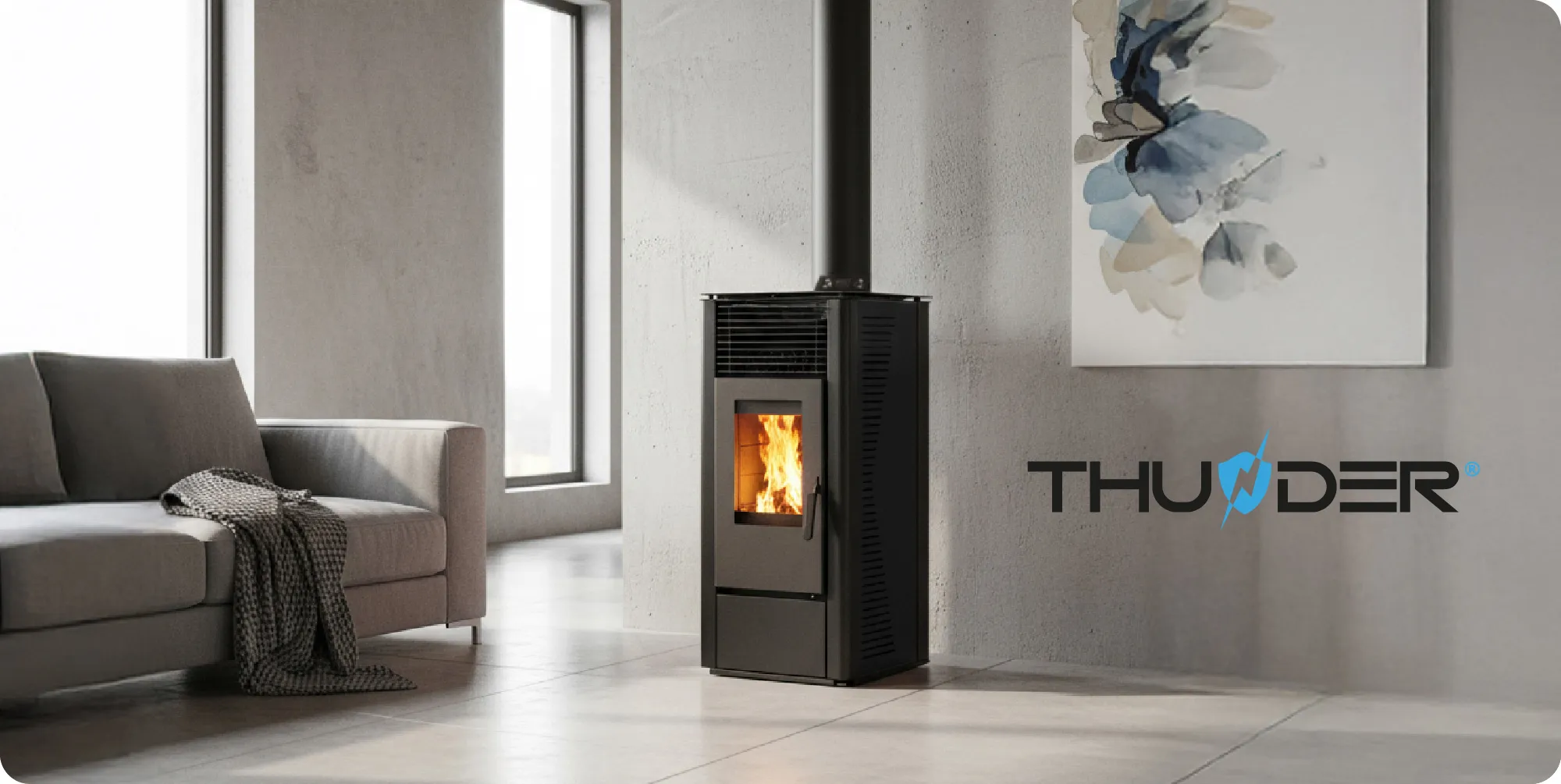Freestanding 12kW Pellet Stove – THUNDER ARIA-BLACK
