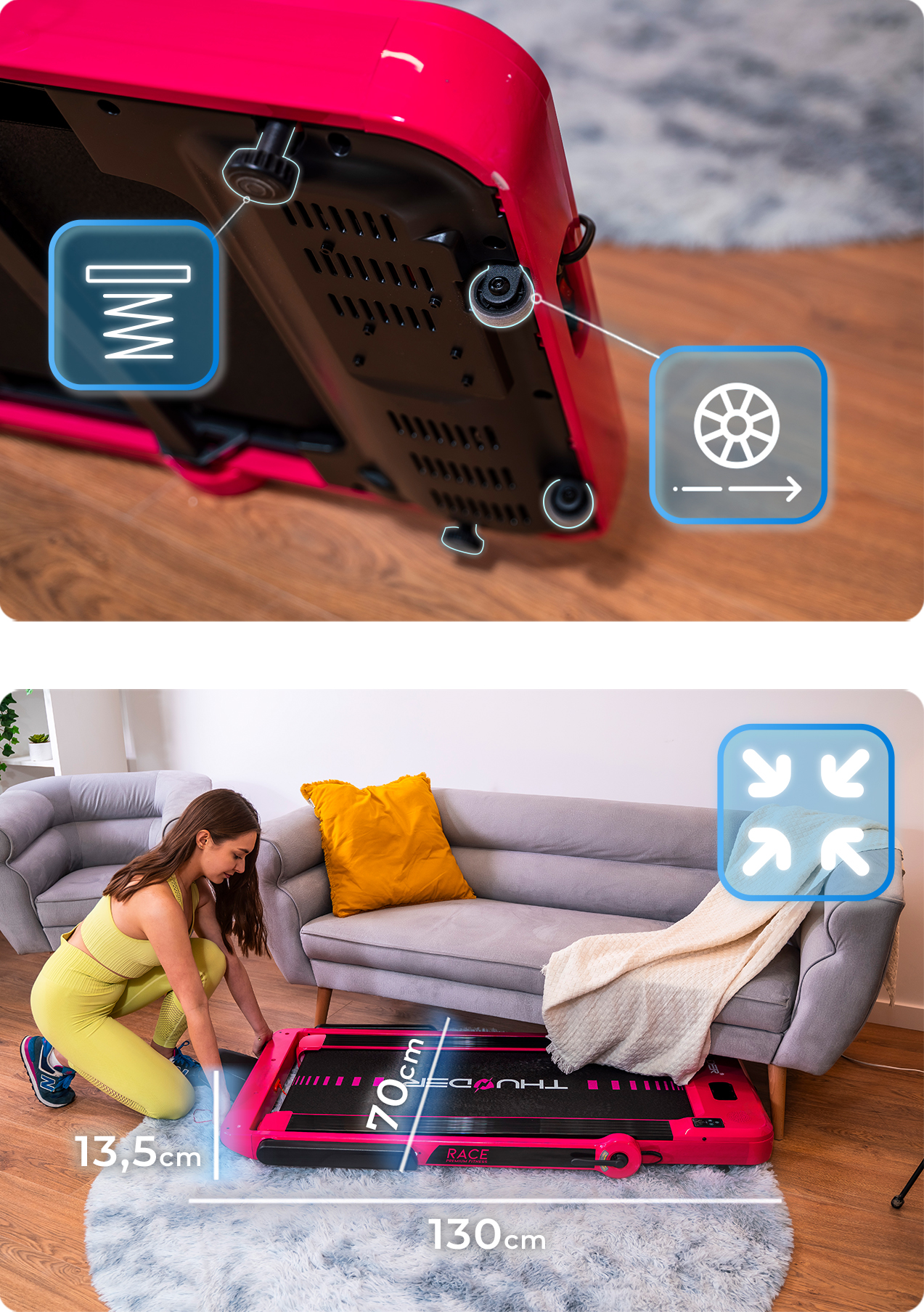 Close-up on the treadmill belt and cushioning