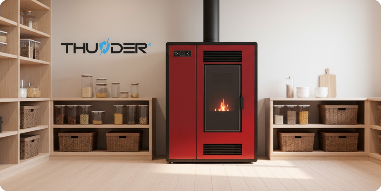 Modern pellet stove, pellet boiler