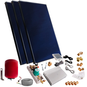 Solar kit with three 2m² flat plate solar collectors without solar cable and without tank