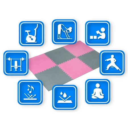 Pink-Gray Exercise Puzzle Mat 60x60 cm THUNDER