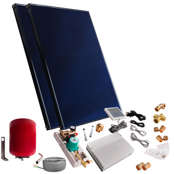 Solar kit with two 2.5 m² flat panels, without solar cable and without tank