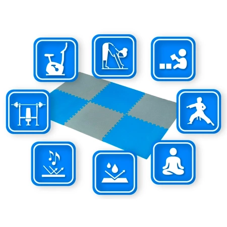 Blue-Gray Exercise Puzzle Mat 60x60x1 cm THUNDER