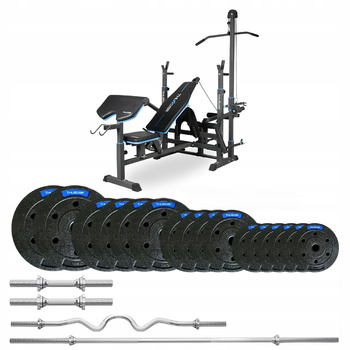 Bodybuilding set with bench VIGOR-C 57,5 KG with hard curved bar by THUNDER