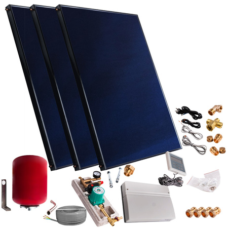Solar kit with three 2.5 m² flat panels, without solar cable and without tank