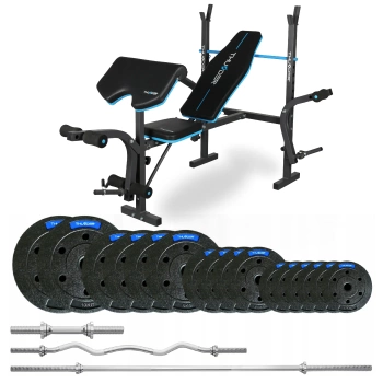 Bodybuilding set 57.5 kg with VIGOR-A bench by THUNDER, including a slightly bent barbell