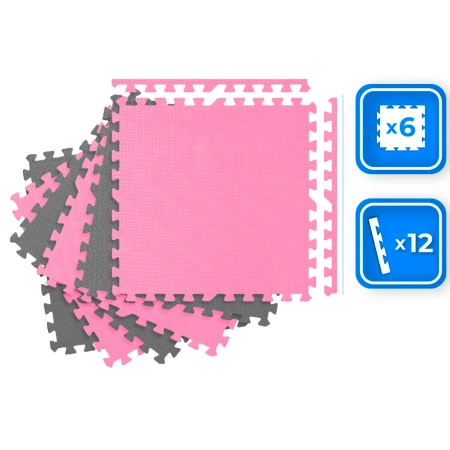 Pink-Gray Exercise Puzzle Mat 60x60 cm THUNDER